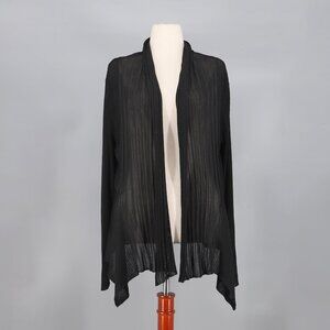 JAMIE SADOCK Pleated Asymmetrical Hem Open Front Cardigan Black Size L